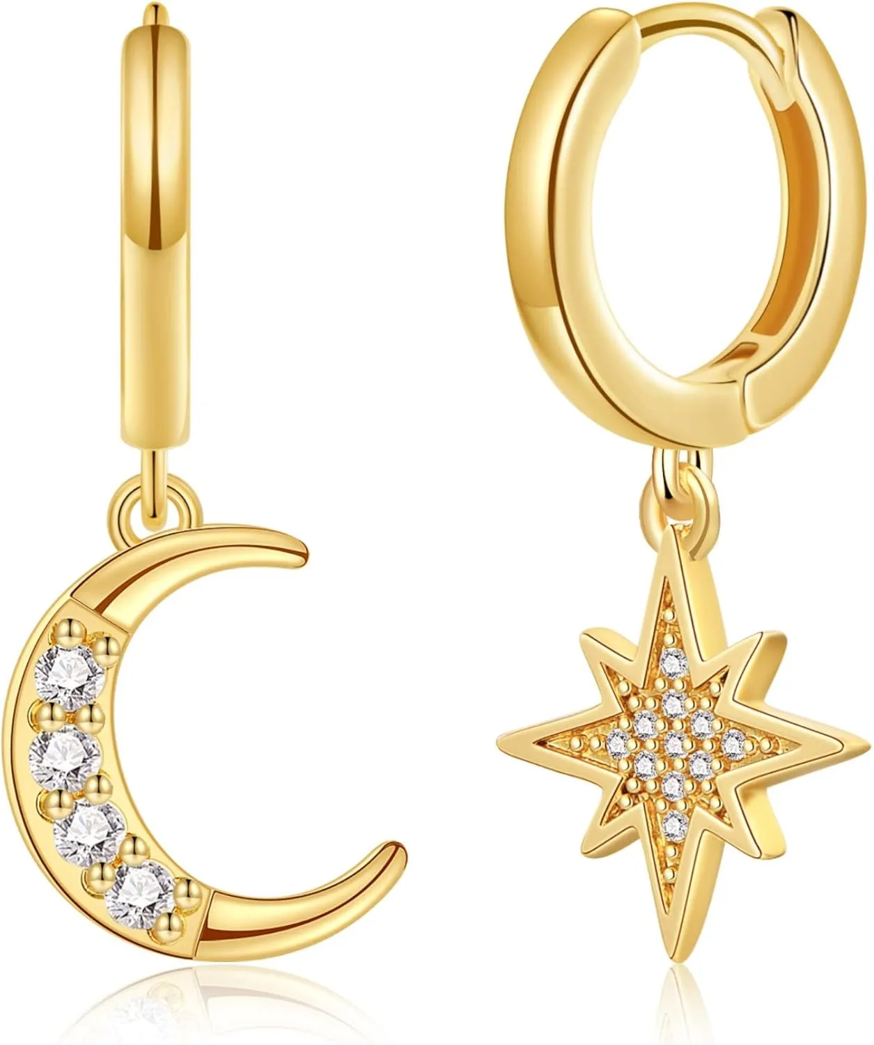 SANNYRA Huggie Earrings for Women - 14K Gold Plated Beach Sea Drop Dangle Earrings - Starfish Butterfly Moon Star Seashell Beachy Jewelry