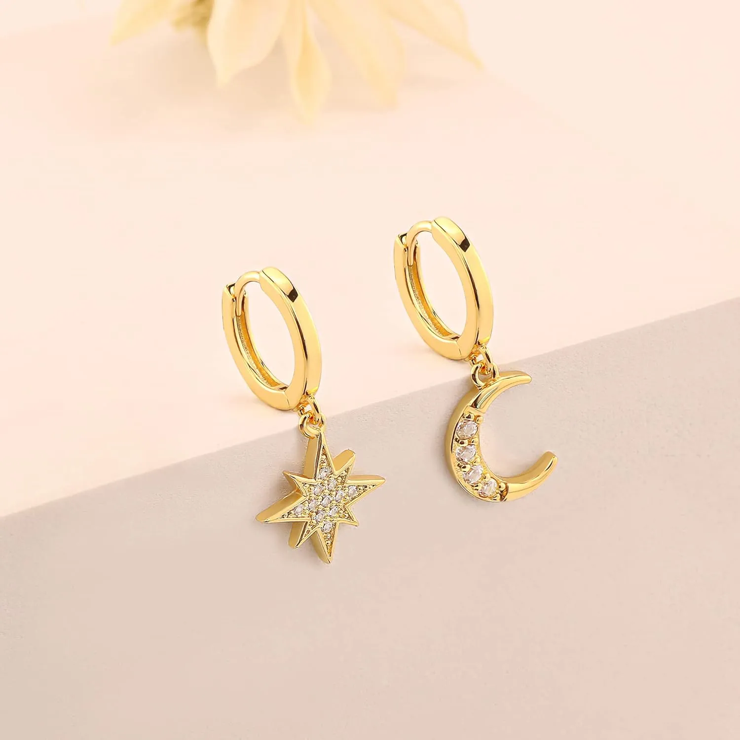 SANNYRA Huggie Earrings for Women - 14K Gold Plated Beach Sea Drop Dangle Earrings - Starfish Butterfly Moon Star Seashell Beachy Jewelry