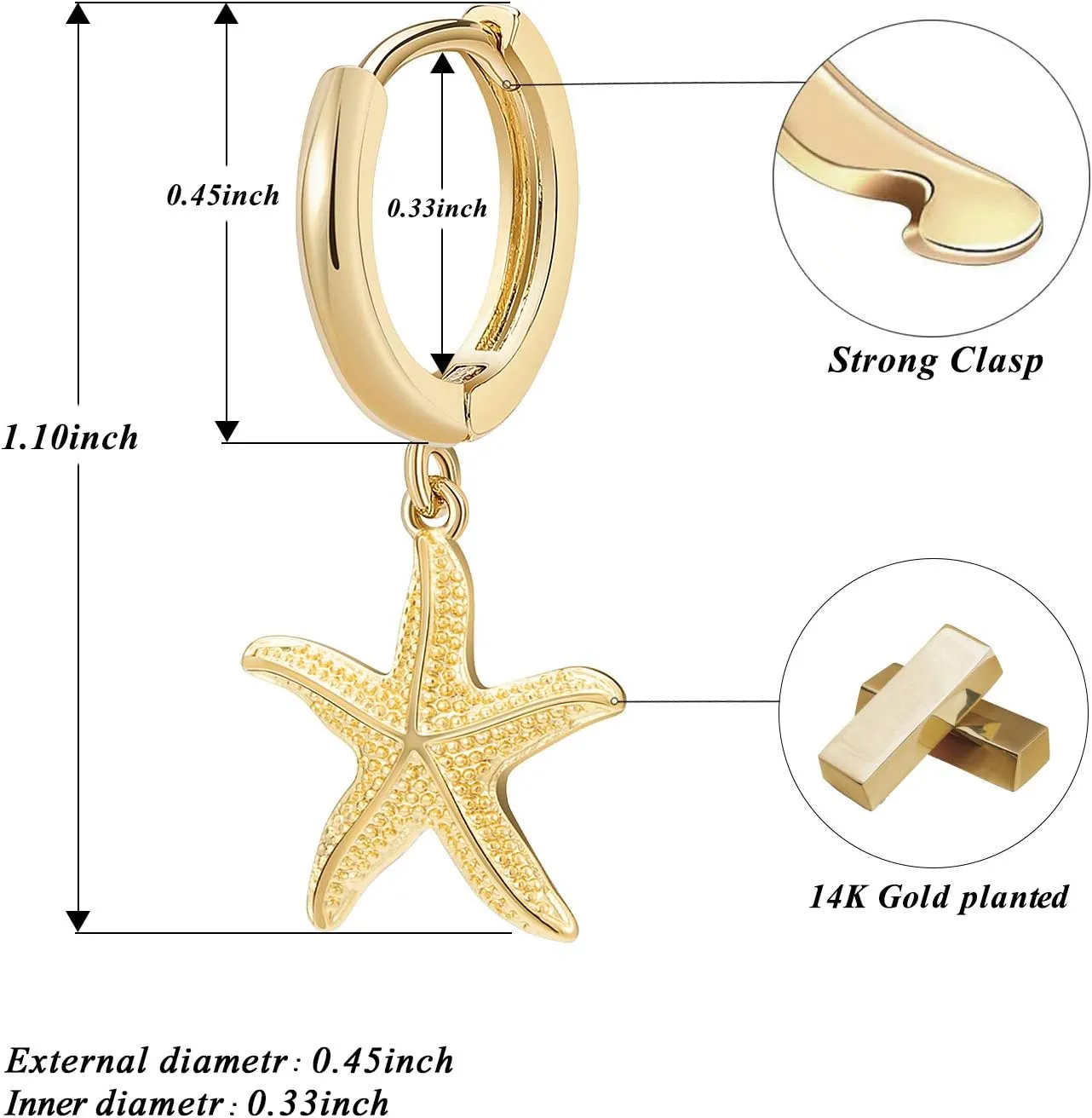 SANNYRA Huggie Earrings for Women - 14K Gold Plated Beach Sea Drop Dangle Earrings - Starfish Butterfly Moon Star Seashell Beachy Jewelry