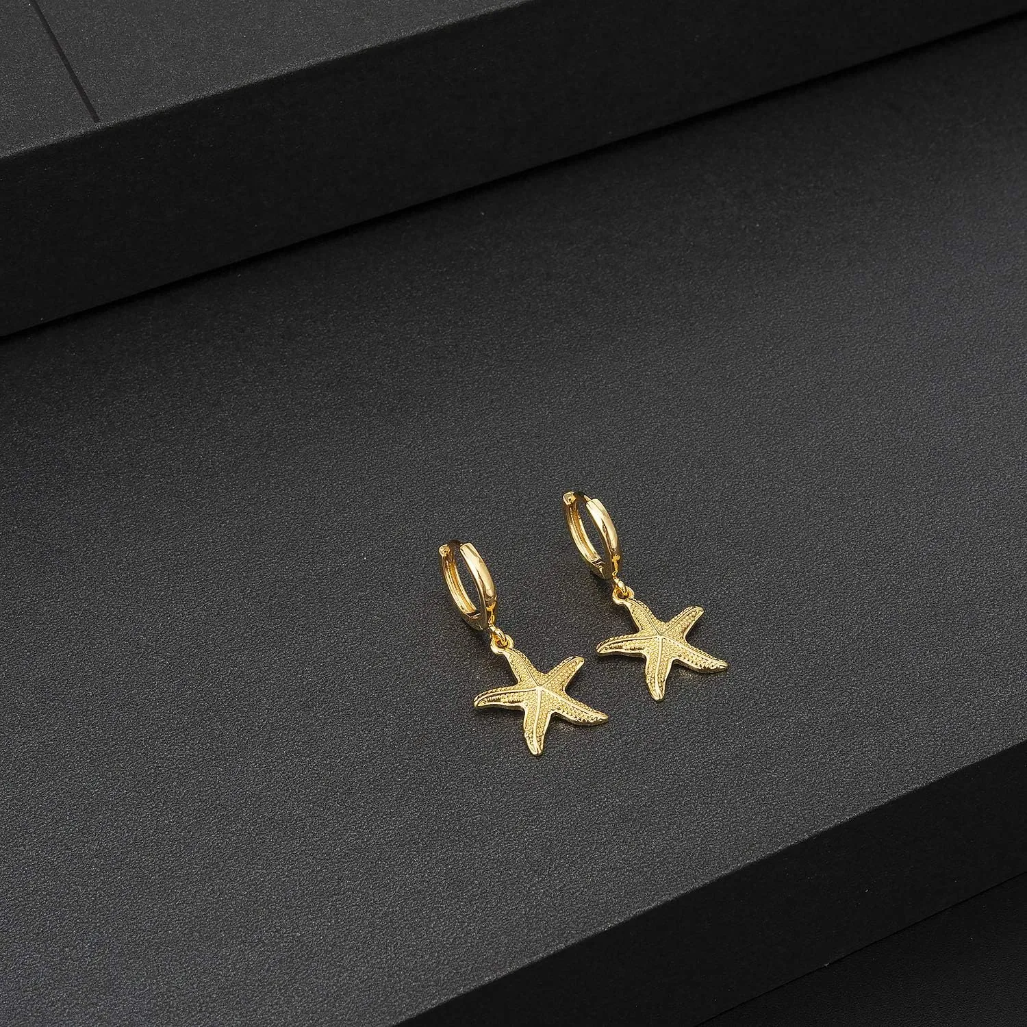 SANNYRA Huggie Earrings for Women - 14K Gold Plated Beach Sea Drop Dangle Earrings - Starfish Butterfly Moon Star Seashell Beachy Jewelry