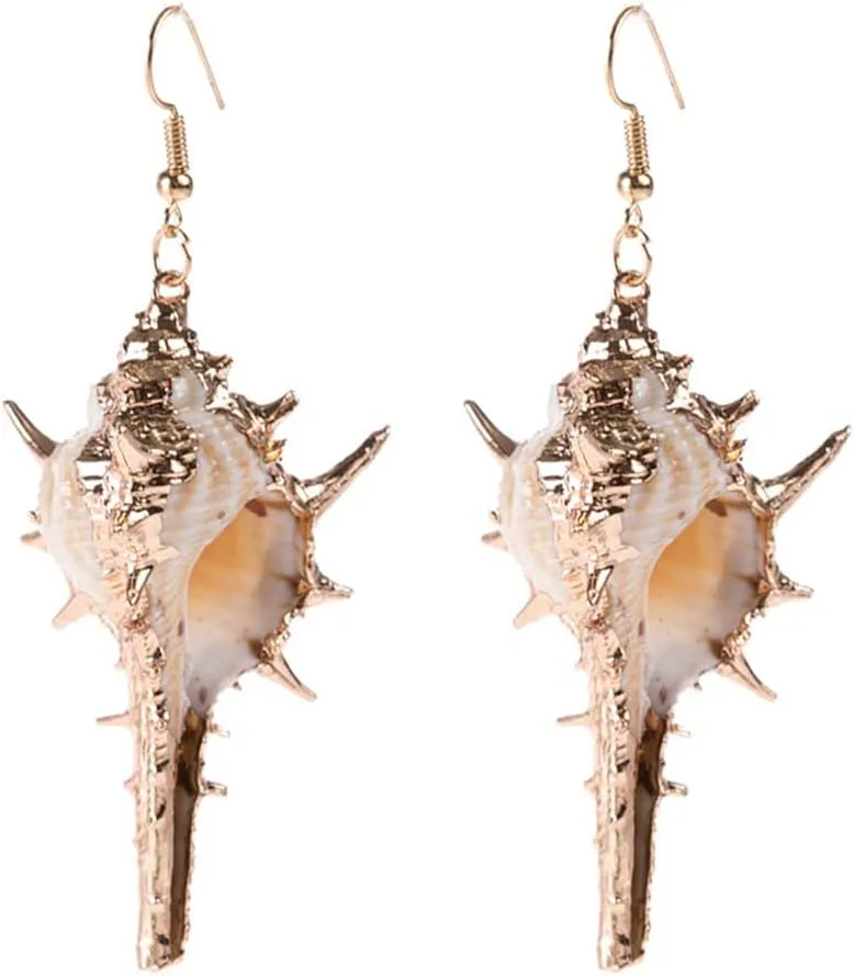 Seashell Earrings - Gold Silver Snail Conch Seashell Starfish Octopus Drop Dangle Huggie Hoop Stud Earrings for Girls Women, Cosplay Party Halloween Christmas Beach Jewelry Ocean Girls Gift