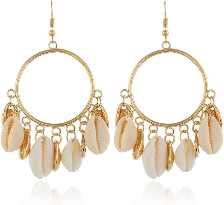 Seashell Earrings - Gold Silver Snail Conch Seashell Starfish Octopus Drop Dangle Huggie Hoop Stud Earrings for Girls Women, Cosplay Party Halloween Christmas Beach Jewelry Ocean Girls Gift