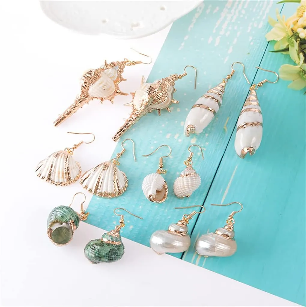 Seashell Earrings - Gold Silver Snail Conch Seashell Starfish Octopus Drop Dangle Huggie Hoop Stud Earrings for Girls Women, Cosplay Party Halloween Christmas Beach Jewelry Ocean Girls Gift