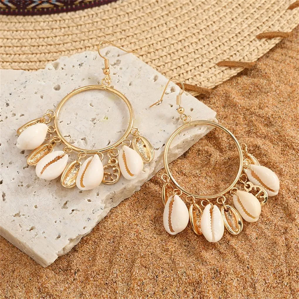 Seashell Earrings - Gold Silver Snail Conch Seashell Starfish Octopus Drop Dangle Huggie Hoop Stud Earrings for Girls Women, Cosplay Party Halloween Christmas Beach Jewelry Ocean Girls Gift
