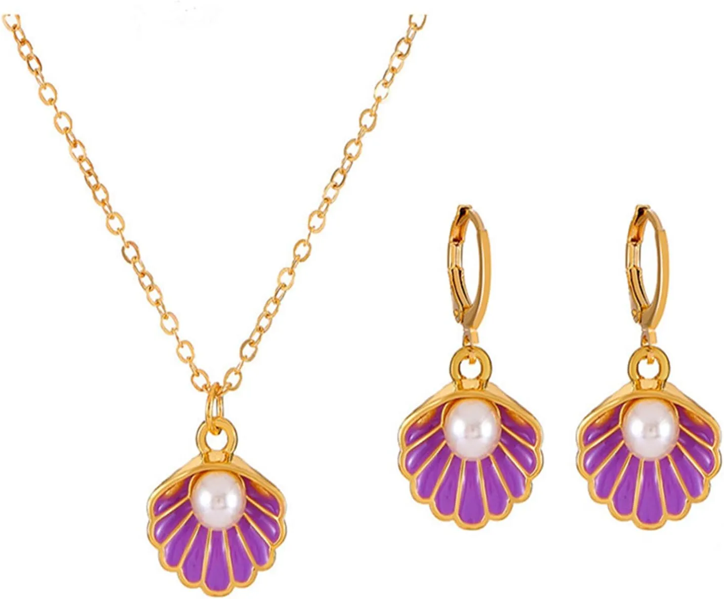 Seashell Pearl Pendant Necklace Gold Plated Boho Enamel Pink Blue Scallop Sea Shell Starfish Ocean Animal Chain Necklace for Women Hawaiian Summer Beach Holiday Fashion Jewelry Gifts