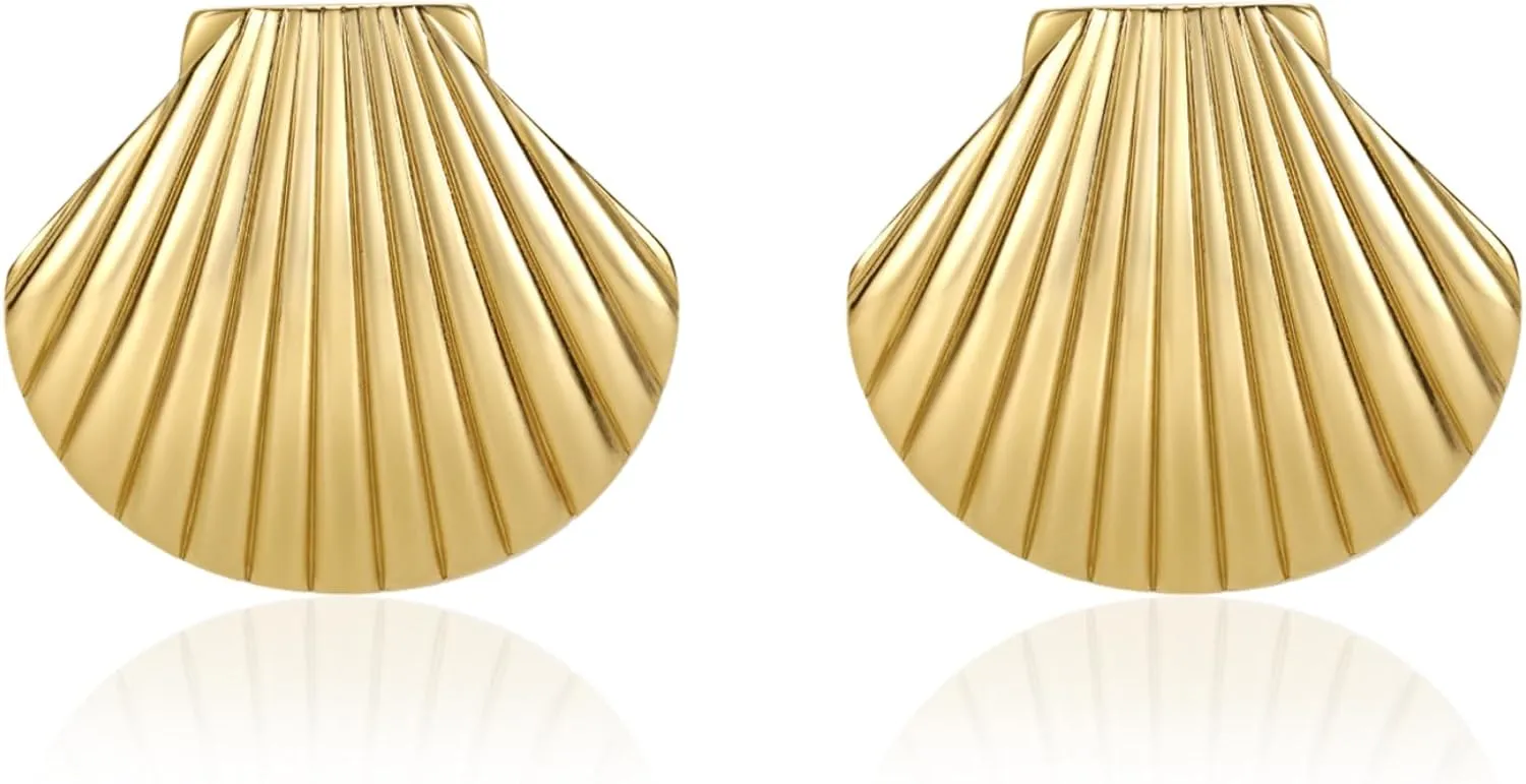 Seashells Earrings,18k Gold Plated Chunky Gold Earrings,Summer Ocean Beach Jewelry Gift for Womem
