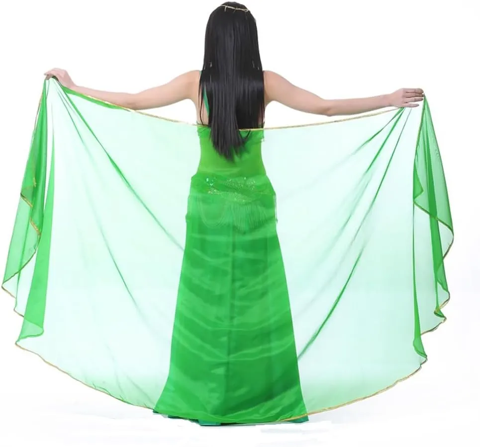 Semicircle Chiffon Hand Scarf Belly Dance Costume Outfit Hip Scarf Sequin Trim Gold Shawls Veils