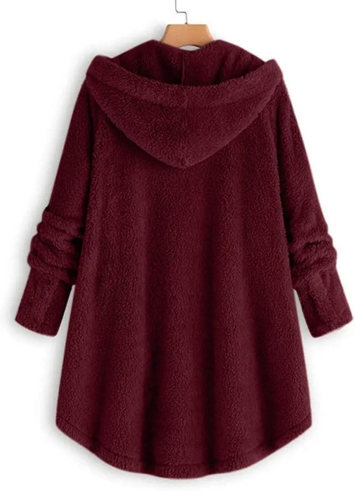 Sherpa Jacket Women Fuzzy Fleece Button Down Long Sleeve Casual Plush Cardigans Jacket Open Front Soft Hooded Coat