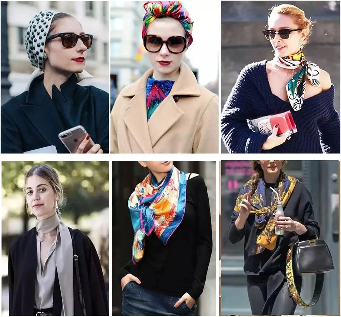 Silk Feeling Scarf Ladies Large Square Satin Headscarf Shawl Neckerchiefs Hair Scarves and Wraps 90x90cm