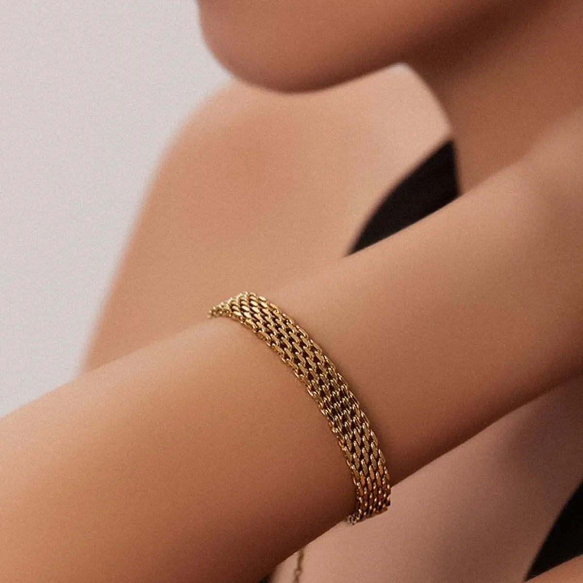 Simple Chunky Chain Gold Adjustable Bracelet Waterproof Mesh & Bangle Bracelets Lightweight Trendy Chain Bracelet 8mm Mesh Link Chain for Women