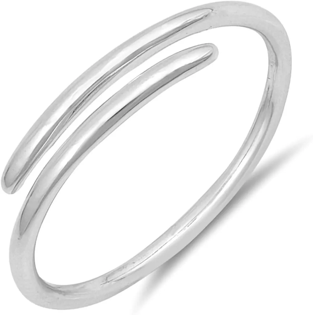 Solid 925 Sterling Silver Simple Plain Minimal Design Open Midi Finger Wire Ring Sizes 2-10