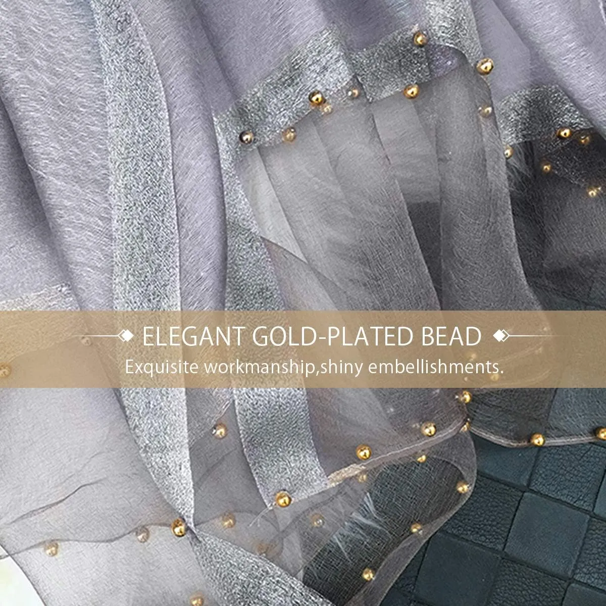Spring New Silk Scarf Chiffon Scarf Women Solid Color Bead Scarf Silk Stitching Tulle Design Sun Protection Shawl