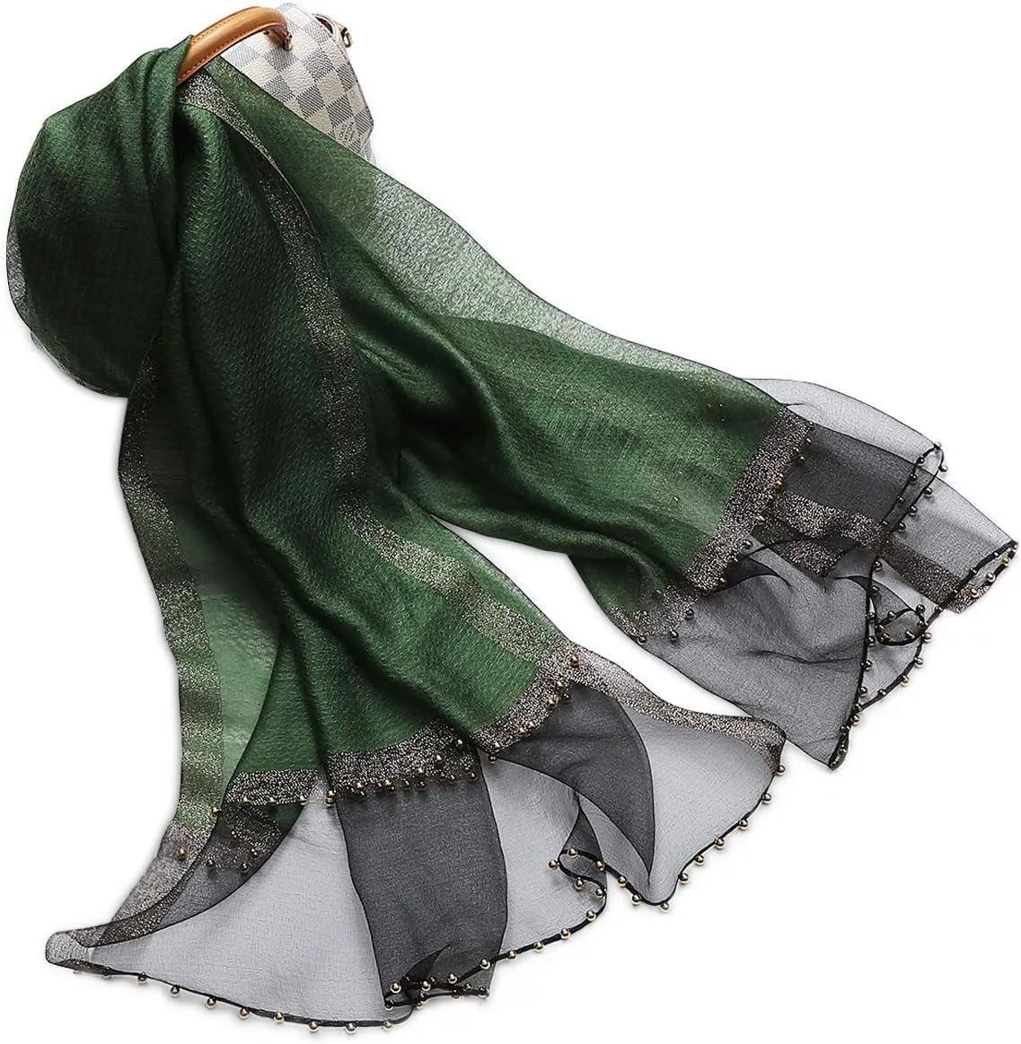 Spring New Silk Scarf Chiffon Scarf Women Solid Color Bead Scarf Silk Stitching Tulle Design Sun Protection Shawl