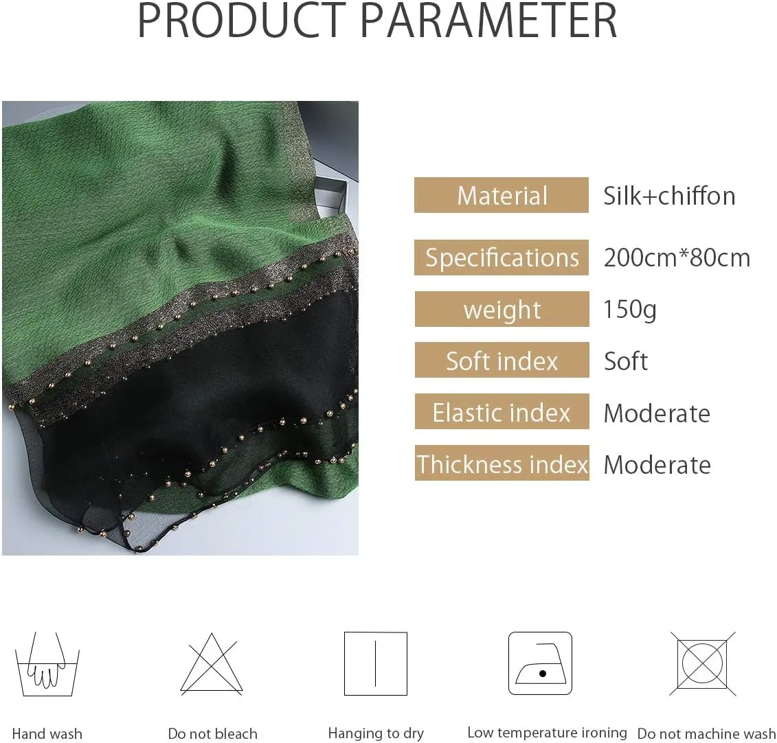 Spring New Silk Scarf Chiffon Scarf Women Solid Color Bead Scarf Silk Stitching Tulle Design Sun Protection Shawl