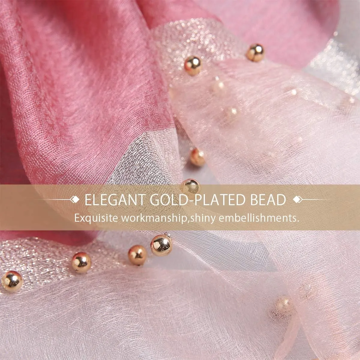Spring New Silk Scarf Chiffon Scarf Women Solid Color Bead Scarf Silk Stitching Tulle Design Sun Protection Shawl