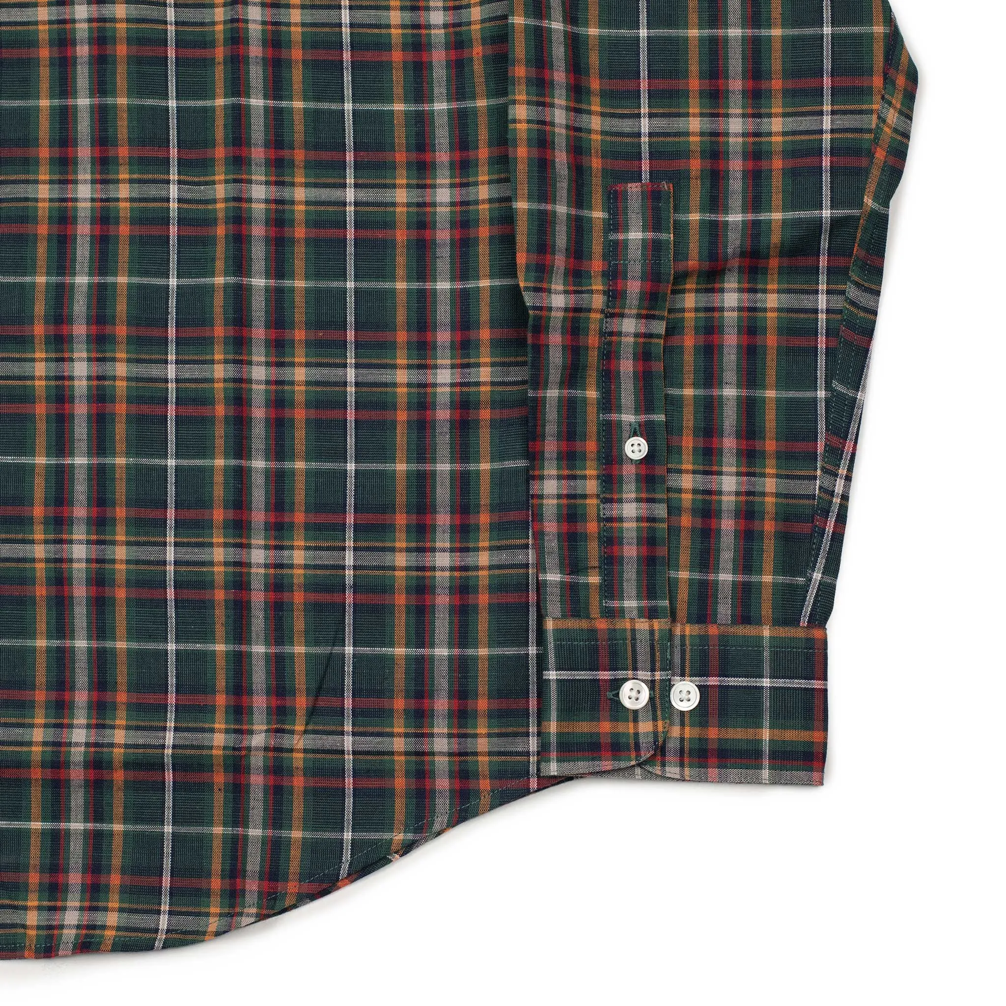 Spring Plaid buttoned collar shirt green, navy, and orange cotton plaid
