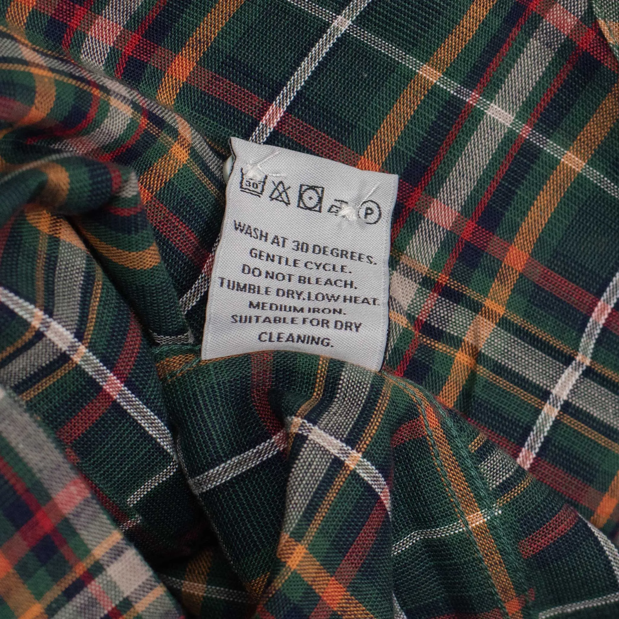 Spring Plaid buttoned collar shirt green, navy, and orange cotton plaid