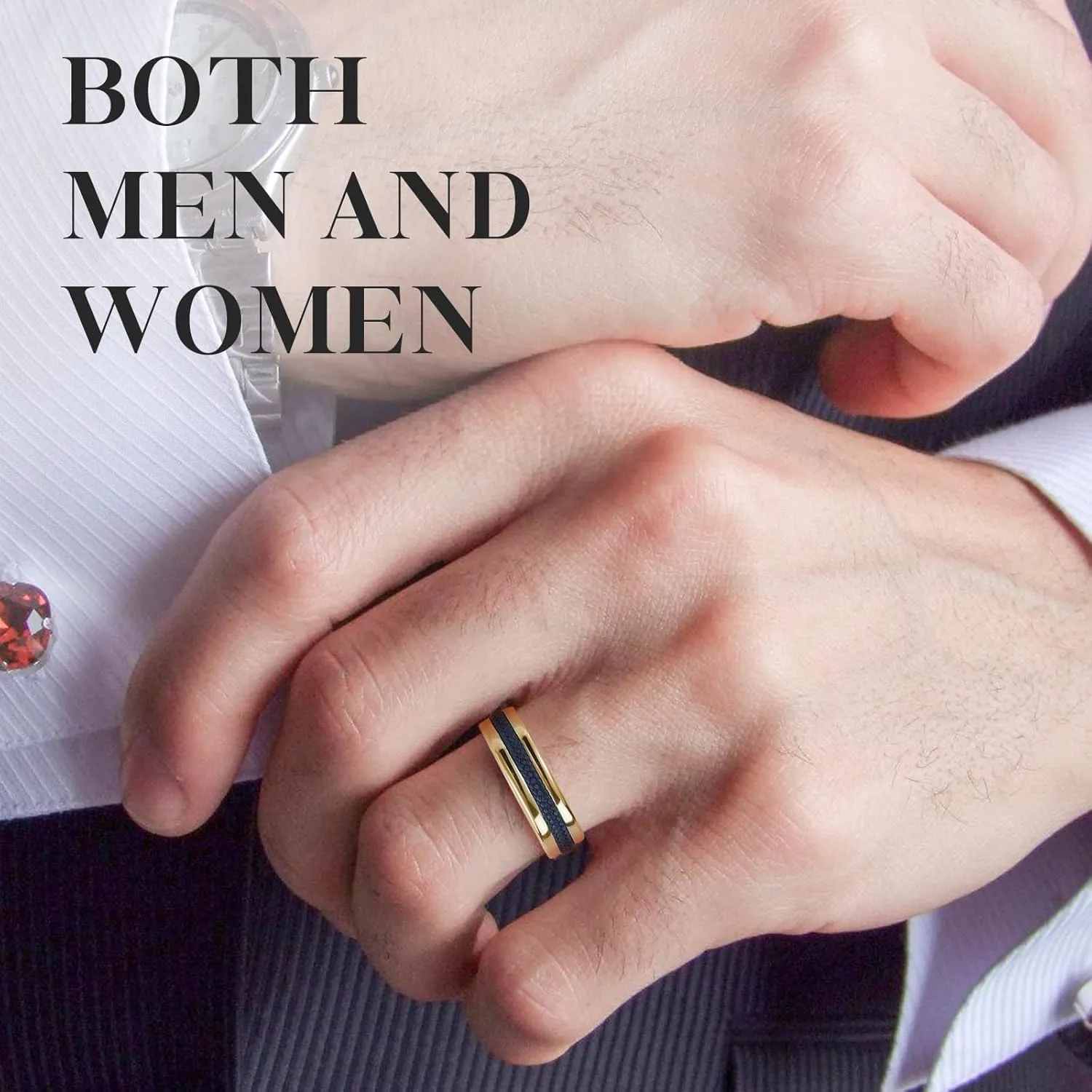 Stainless Steel Rings with Blue Rope Inlay - 6mm Wide, Elegant Unisex Wedding Band Dual-Tone Options in Gold and Silver, Symbol of Love and Unity