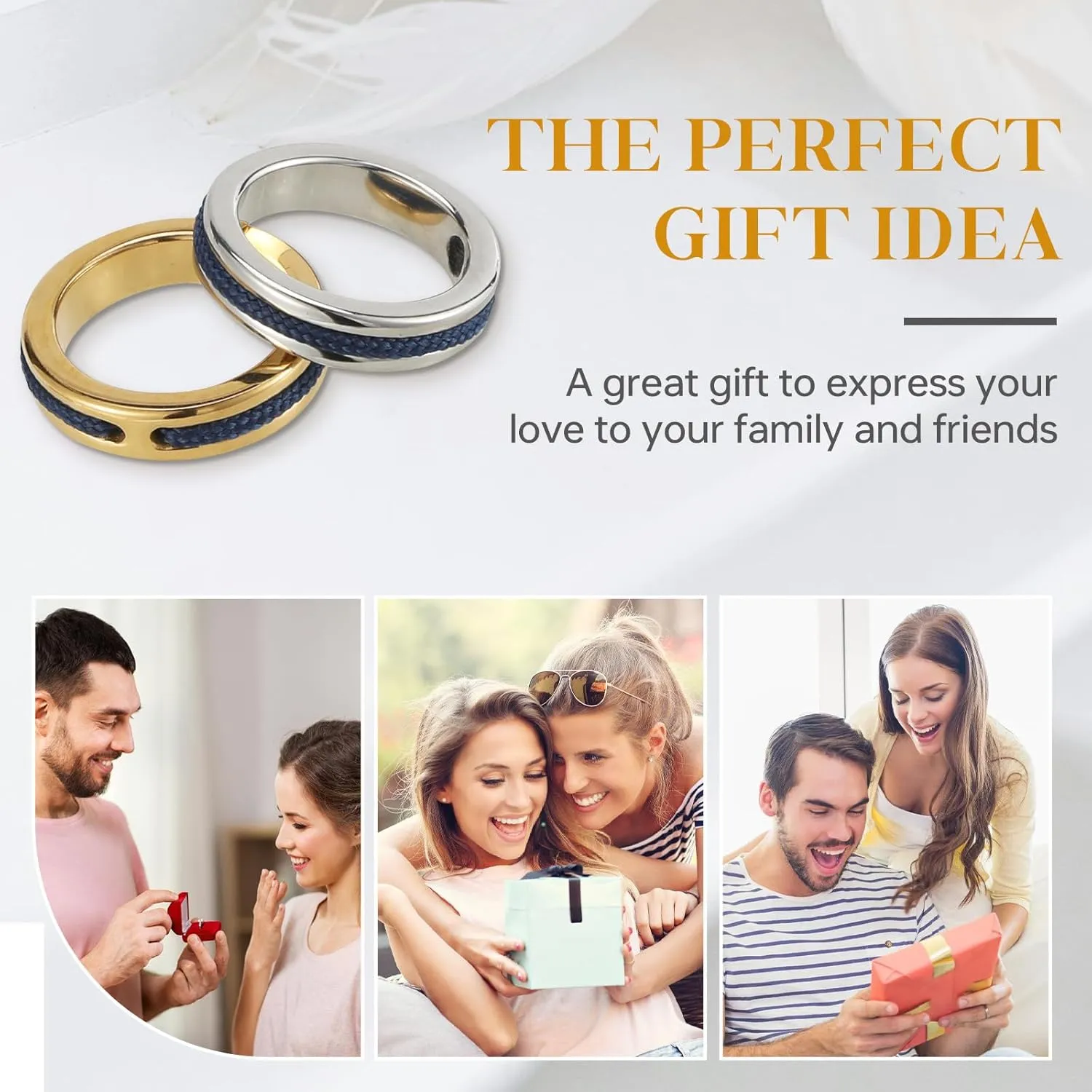 Stainless Steel Rings with Blue Rope Inlay - 6mm Wide, Elegant Unisex Wedding Band Dual-Tone Options in Gold and Silver, Symbol of Love and Unity