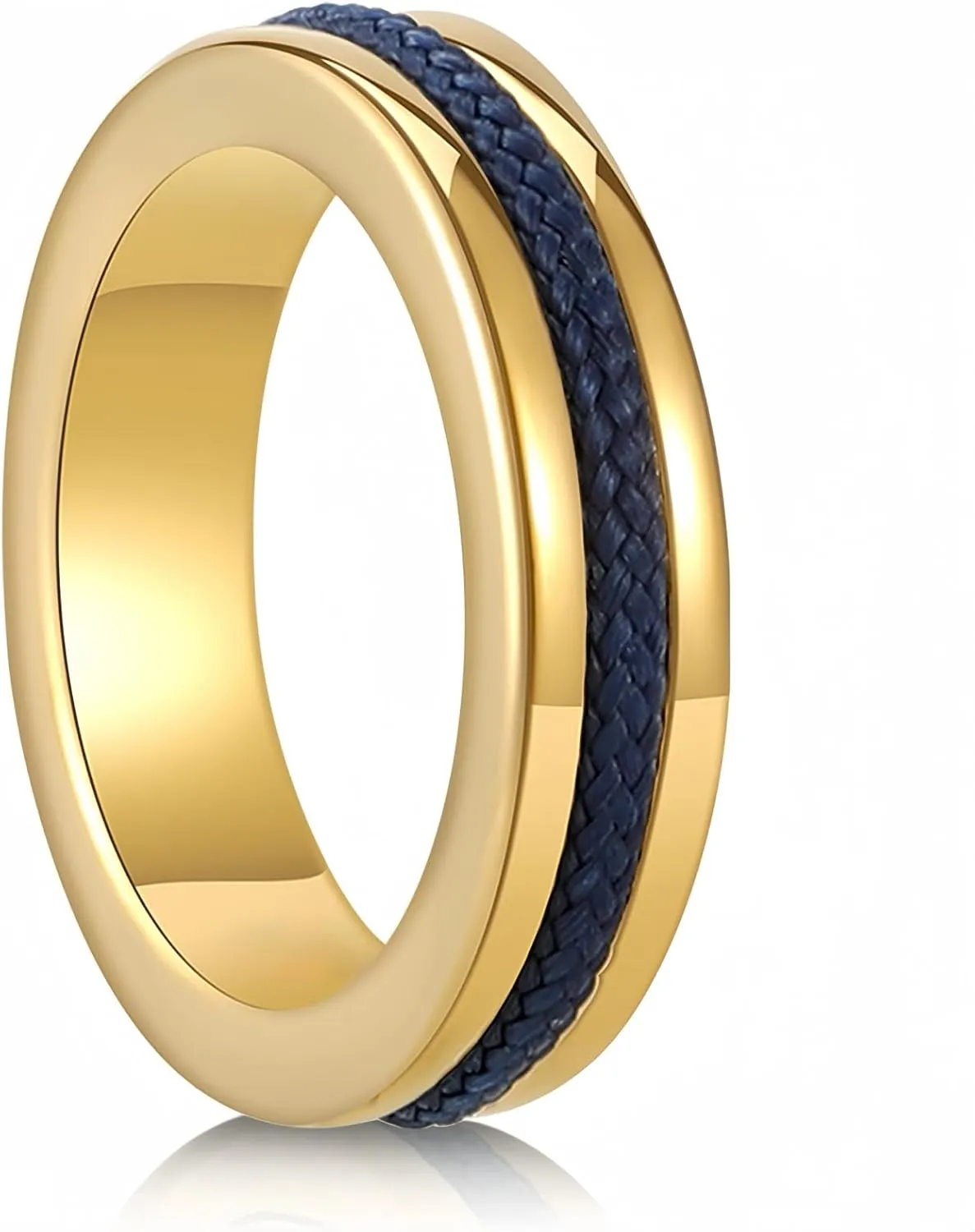 Stainless Steel Rings with Blue Rope Inlay - 6mm Wide, Elegant Unisex Wedding Band Dual-Tone Options in Gold and Silver, Symbol of Love and Unity