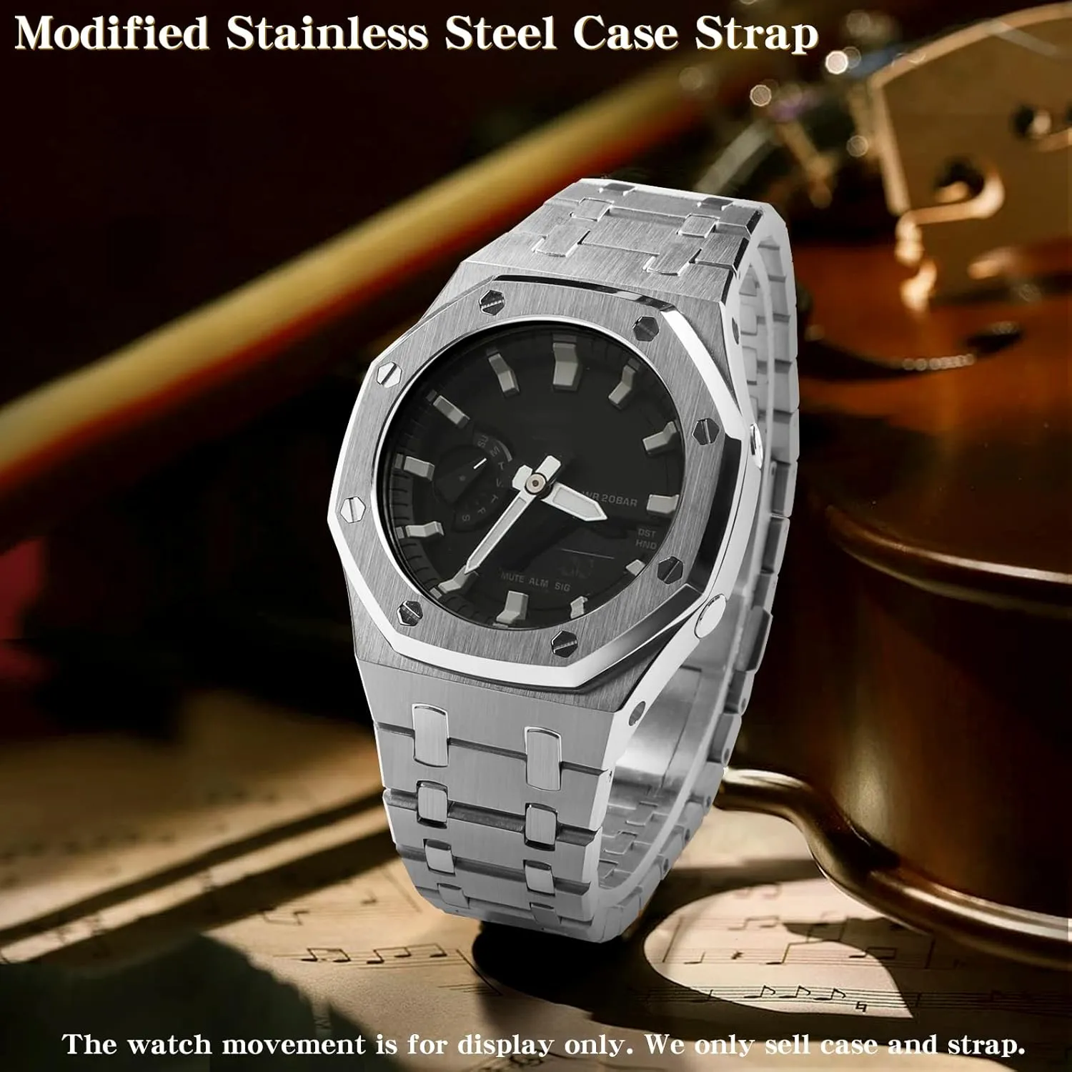 Stainless Steel Watch Bezel and Metal Band with Rubber Strap - Compatible with GA-2100/GA-2110/GA-B2100