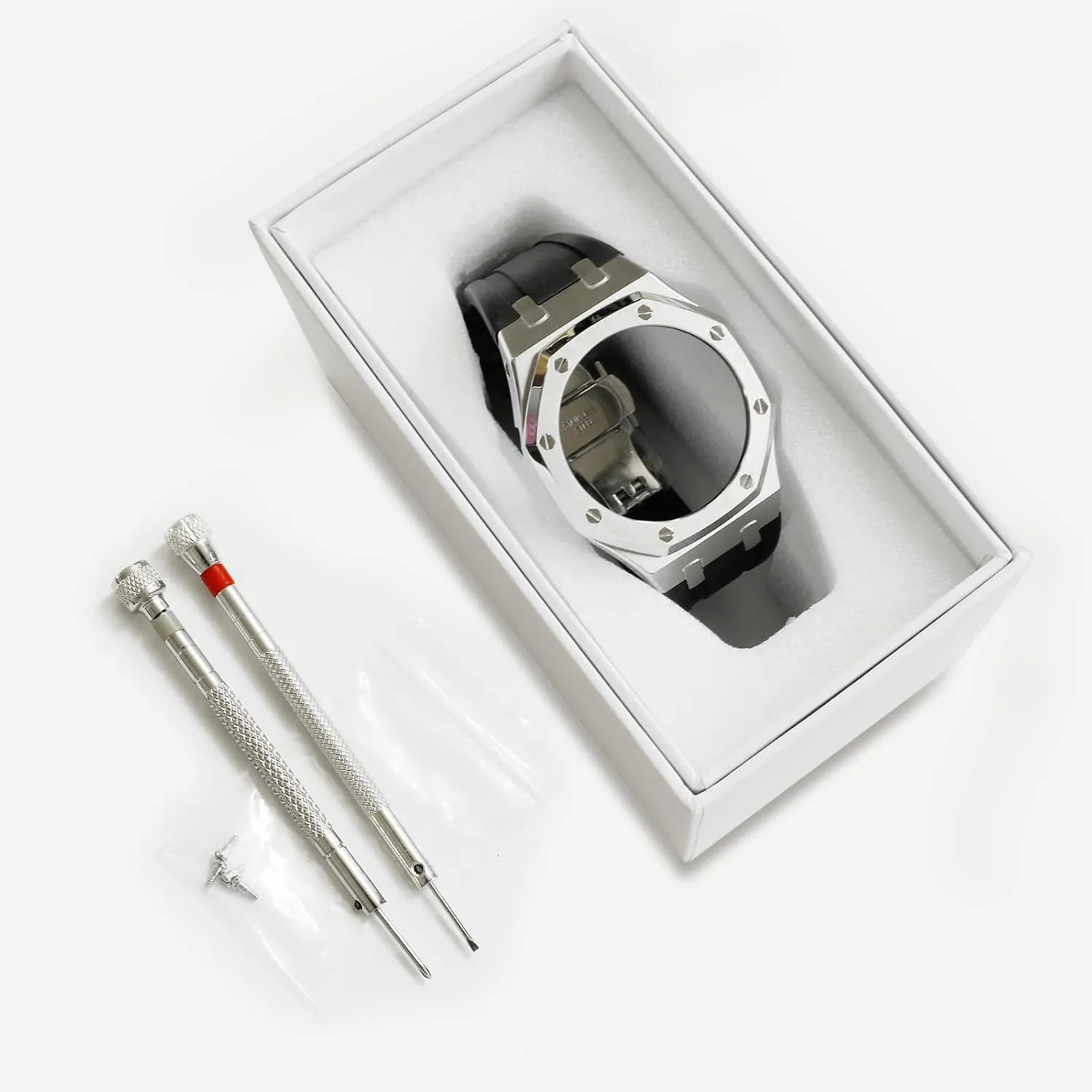 Stainless Steel Watch Bezel and Metal Band with Rubber Strap - Compatible with GA-2100/GA-2110/GA-B2100