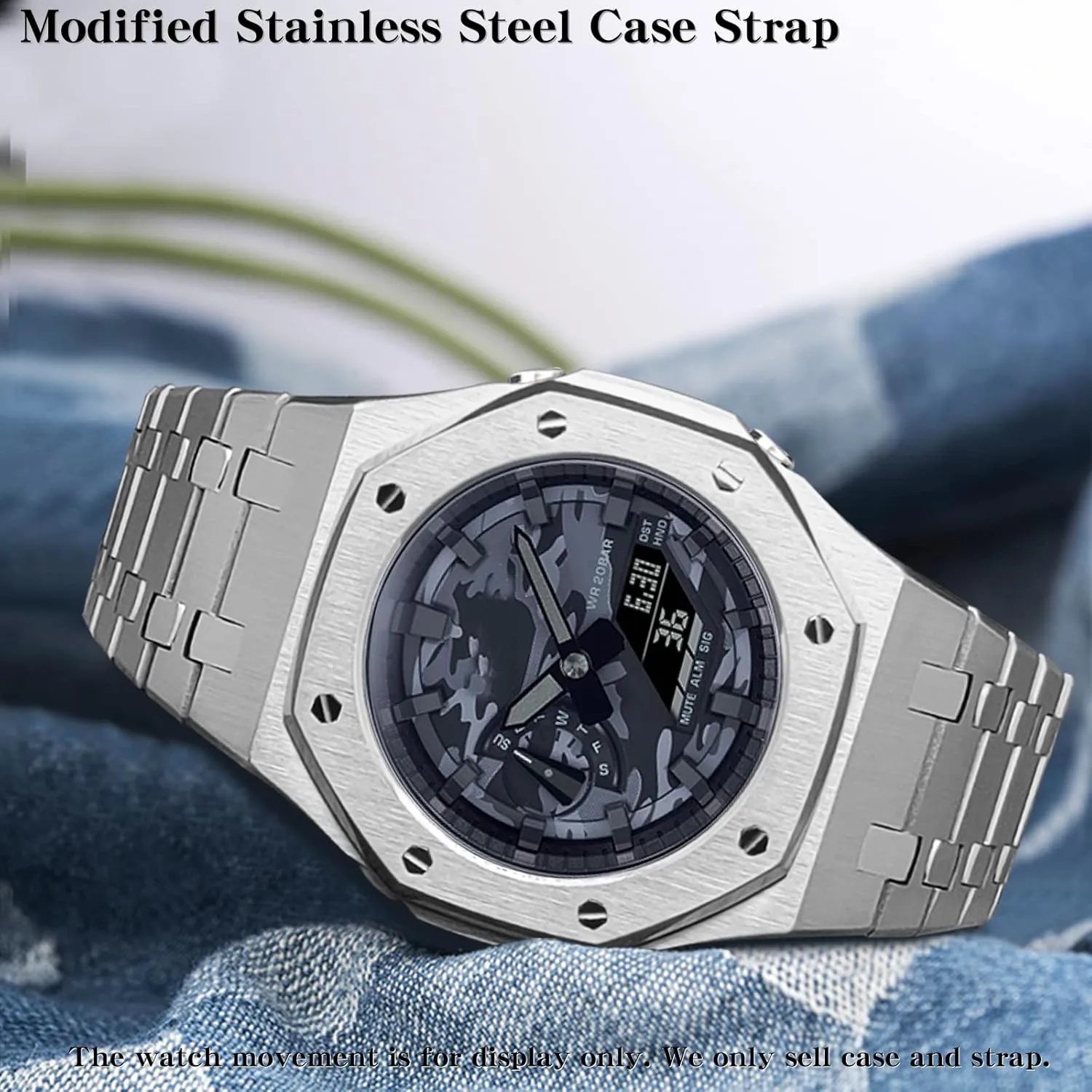 Stainless Steel Watch Bezel and Metal Band with Rubber Strap - Compatible with GA-2100/GA-2110/GA-B2100