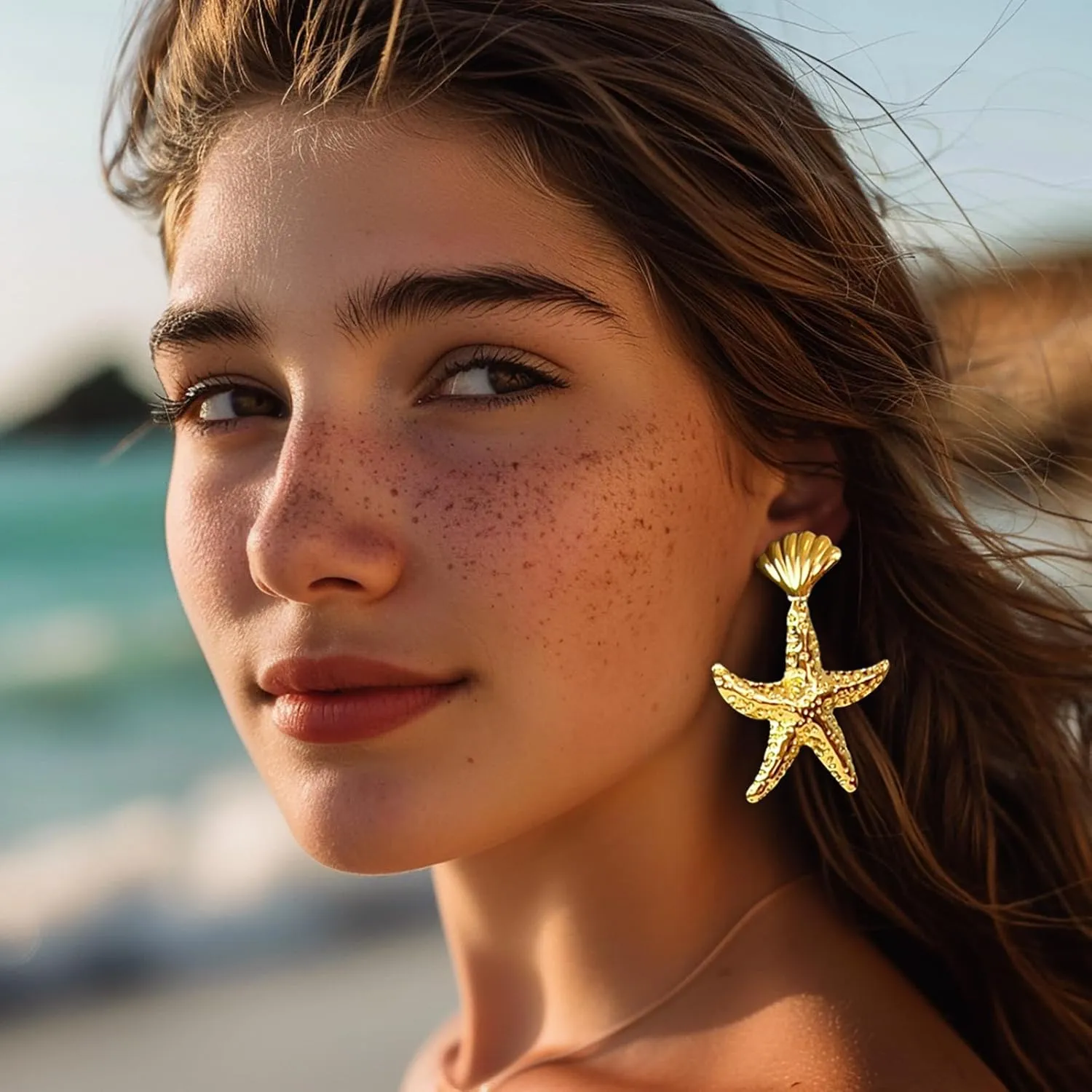Starfish Earrings Shell Earrings Dangle Earrings for Women 18K Gold plated Seashell Drop Earrings Boho Earrings For Women Summer Beach Jewelry Ocean Accessories