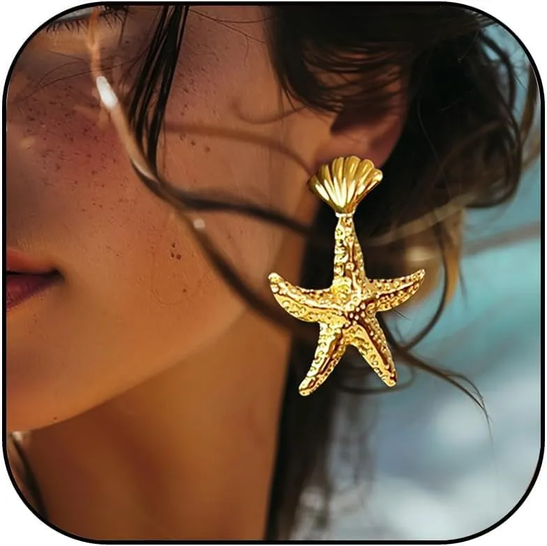 Starfish Earrings Shell Earrings Dangle Earrings for Women 18K Gold plated Seashell Drop Earrings Boho Earrings For Women Summer Beach Jewelry Ocean Accessories