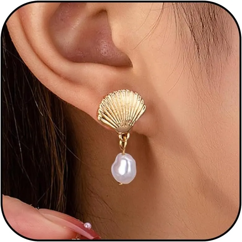 Starfish Shell Earrings Beach Jewelry for Women Lightweight Elegant Pearl Drop SeaShell Beach Earrings with Nautical Charm for Summer Vacations Coastal Accessories