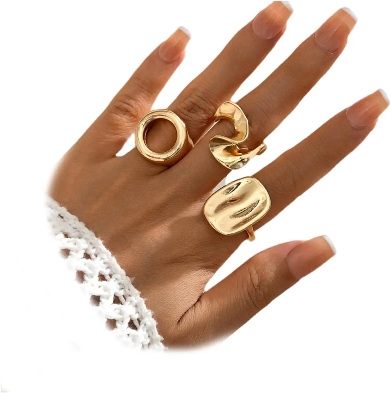 Statement Chunky Gold Dome Rings for Women, Silver Bold Thick Stackable Round Circle Oval Twisted Rings Set Y2k Party Irregular Geometric Jewelry Gift