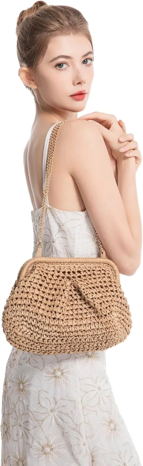 Straw Bag for Women Straw Clutch Purse Summer Beach Bag Woven Shoulder Crossbody Bag