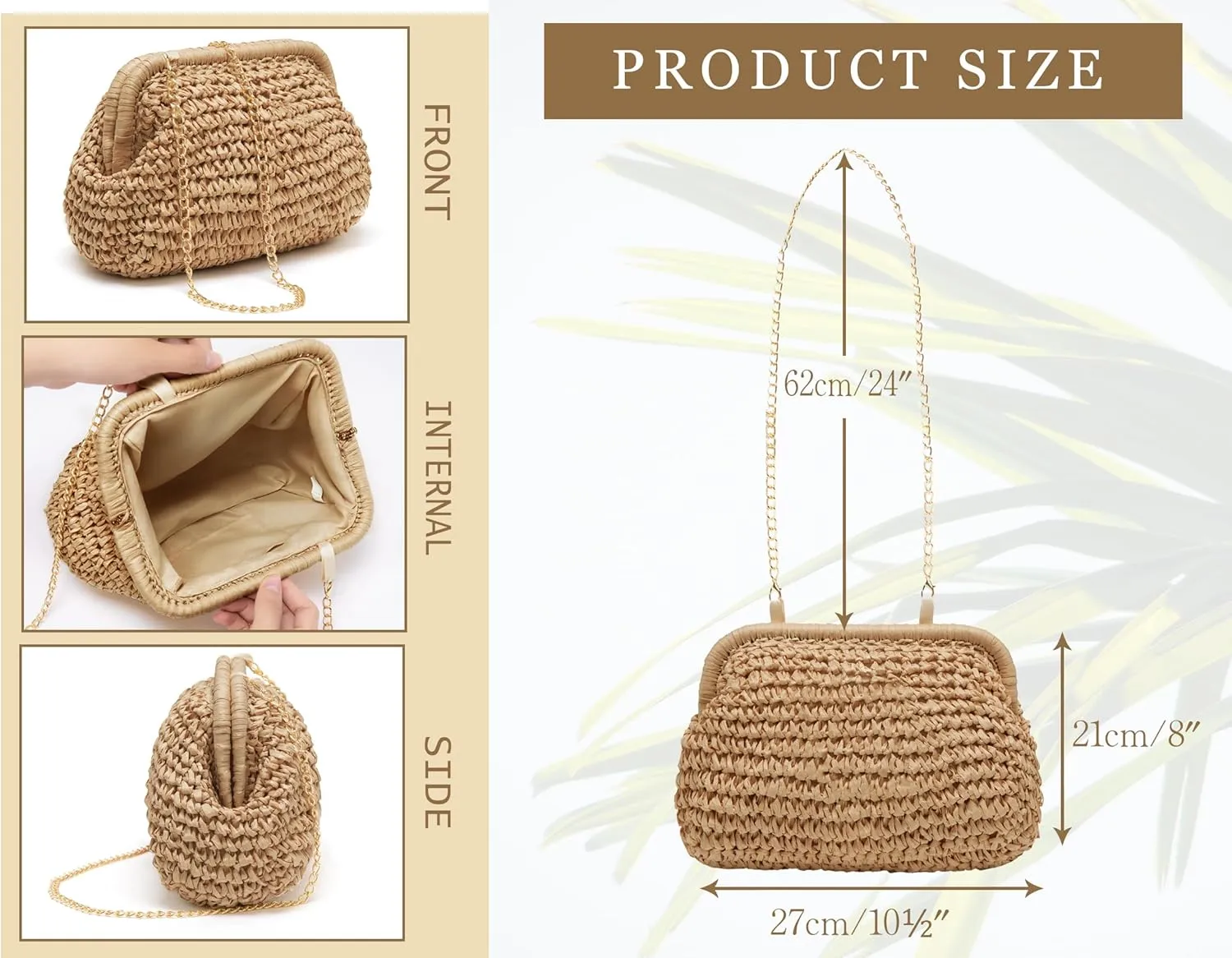 Straw Bag for Women Straw Clutch Purse Summer Beach Bag Woven Shoulder Crossbody Bag