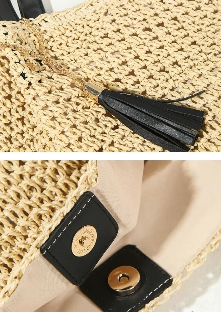Straw Beach Bag for Women Summer Lightweight Tote Bag Woven Shoulder Bag Handmade Hobo Bag for Vacation