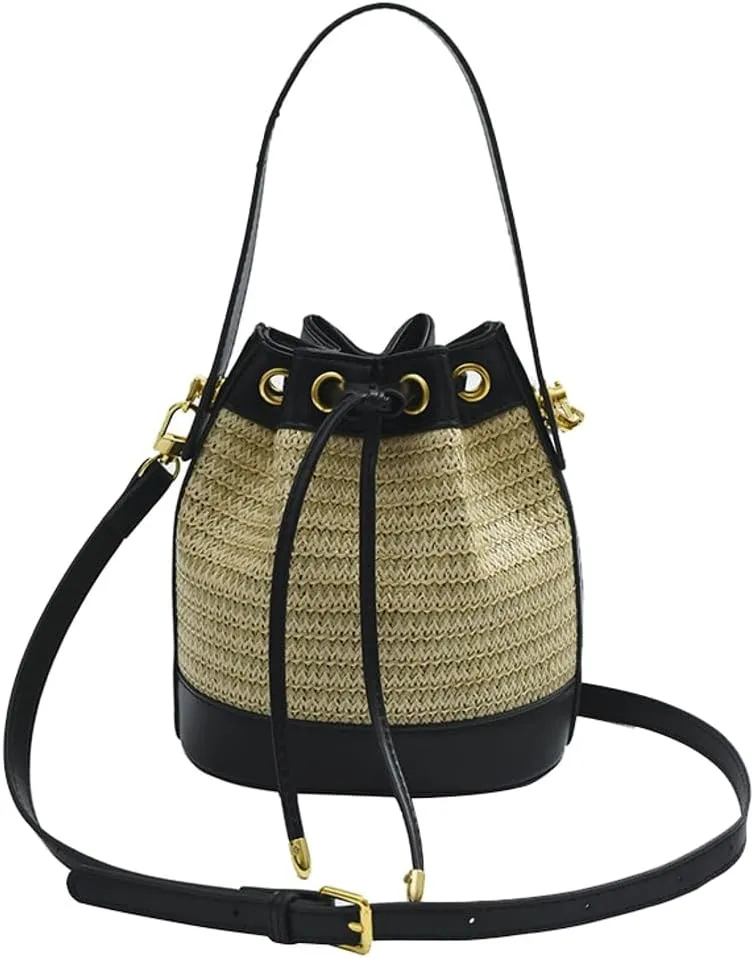 Straw Bucket Bag Summer Beach Bag Woven Crossbody Bag Satchel Handbag Hobo Bag Clutch Bag for Vacation Wedding Party
