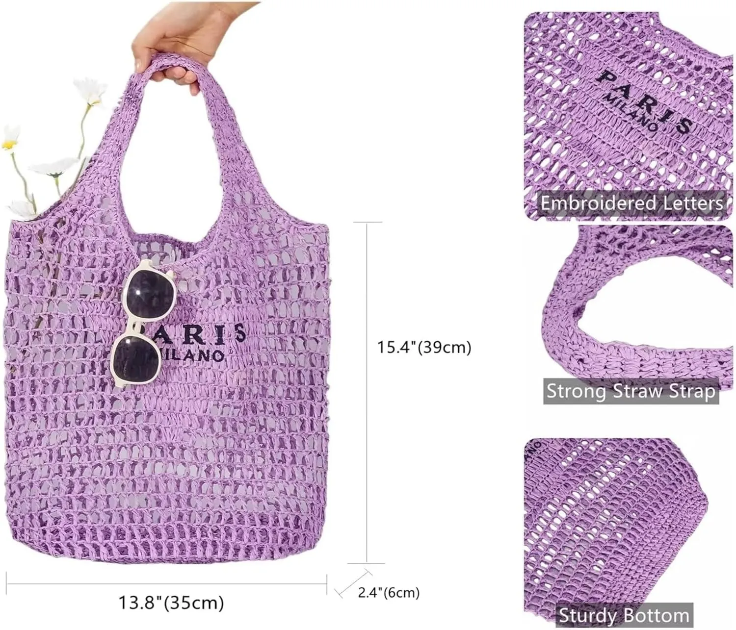 Straw Woven Bag Womens Beach Bag Fashion Crochet Shoulder Bag Hobo Bag Foldable Tote Bag for Holiday Picnic