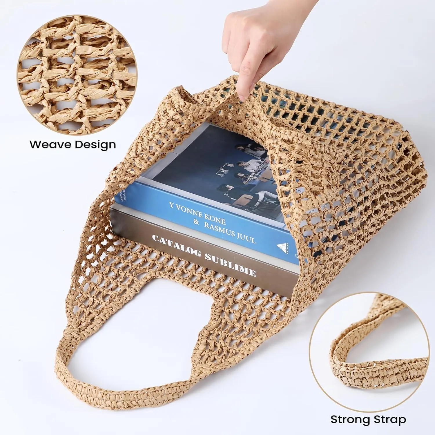 Straw Woven Bag Womens Beach Bag Fashion Crochet Shoulder Bag Hobo Bag Foldable Tote Bag for Holiday Picnic
