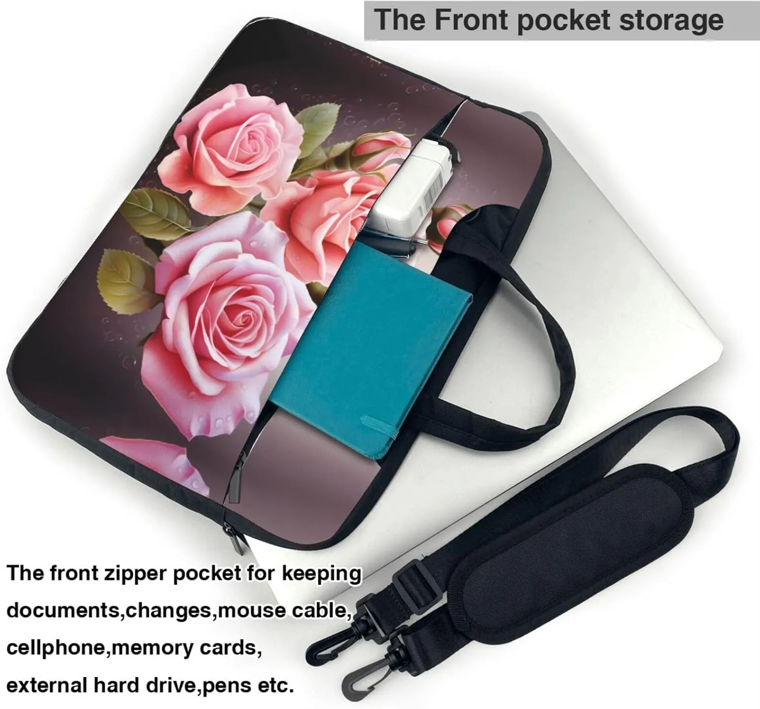 Sunflowers On Blue Sky Print Laptop Bag Neoprene Notebook Computer Messenger Briefcase Cover Pouch Sleeve W/Adjustable Strap