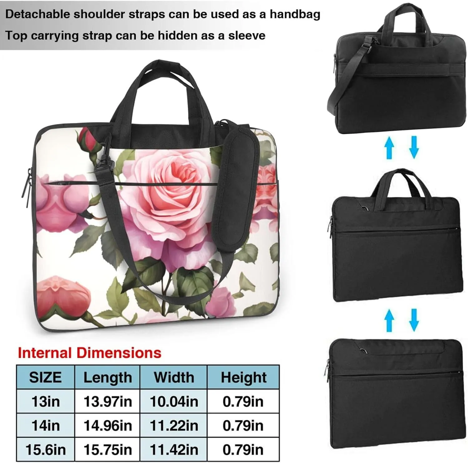 Sunflowers On Blue Sky Print Laptop Bag Neoprene Notebook Computer Messenger Briefcase Cover Pouch Sleeve W/Adjustable Strap