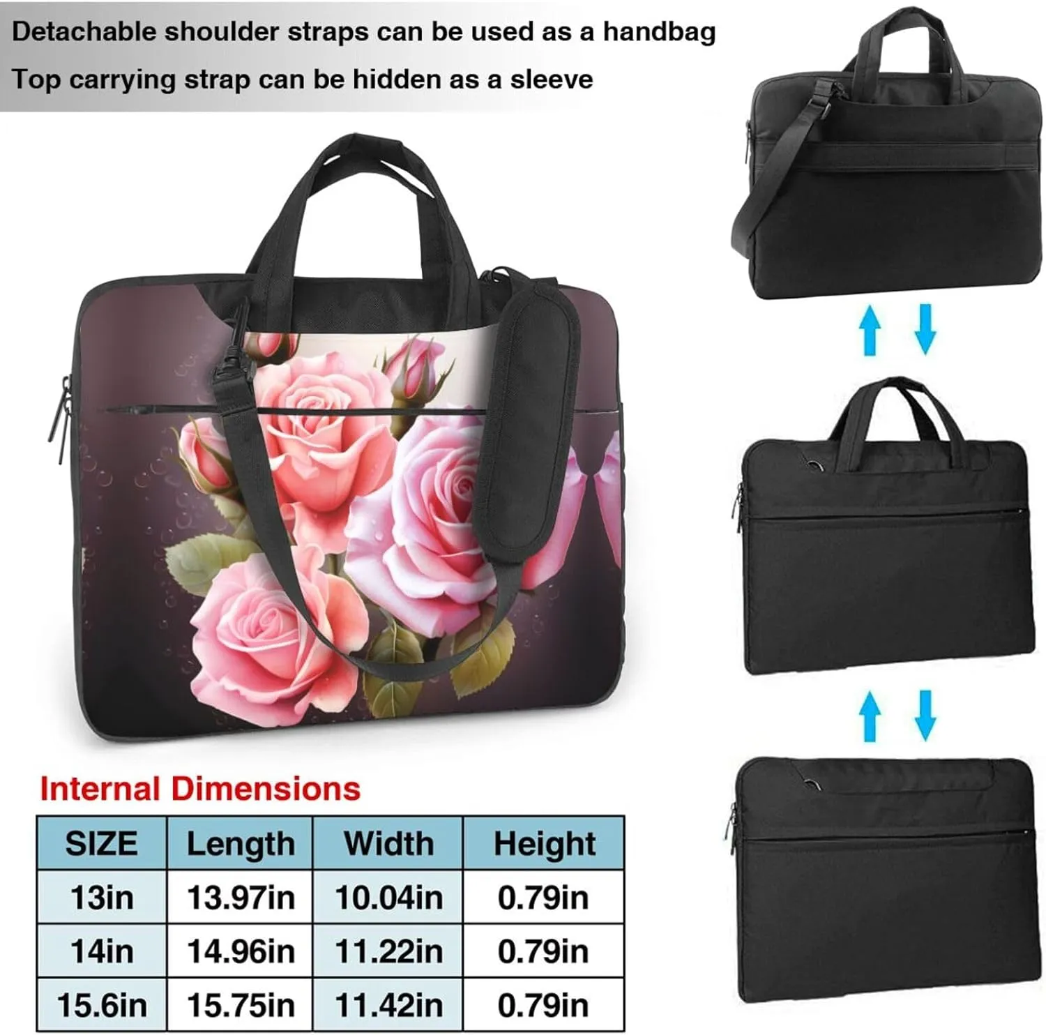 Sunflowers On Blue Sky Print Laptop Bag Neoprene Notebook Computer Messenger Briefcase Cover Pouch Sleeve W/Adjustable Strap