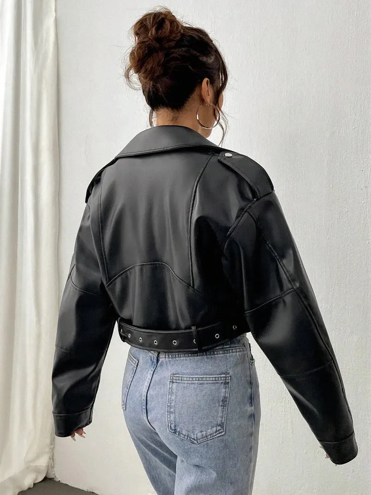 Toleet-Winter and Autumn Outfits Christmas/Thanksgiving_Spring Autumn Casual Lapel Zipper PU Leather High Street Motorcycle Jacket