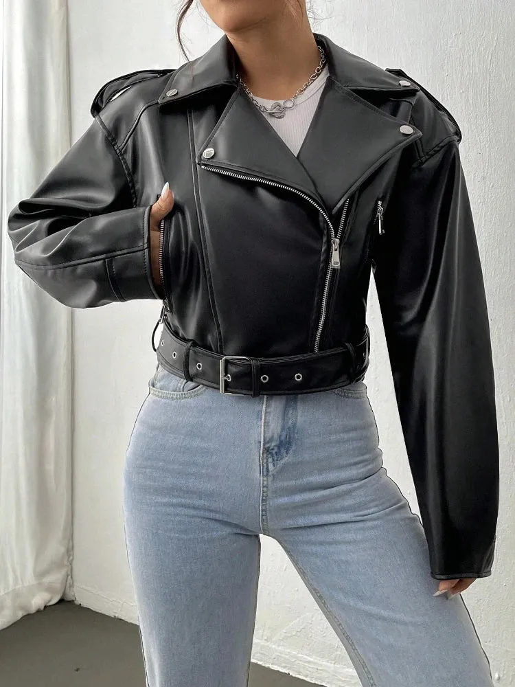 Toleet-Winter and Autumn Outfits Christmas/Thanksgiving_Spring Autumn Casual Lapel Zipper PU Leather High Street Motorcycle Jacket