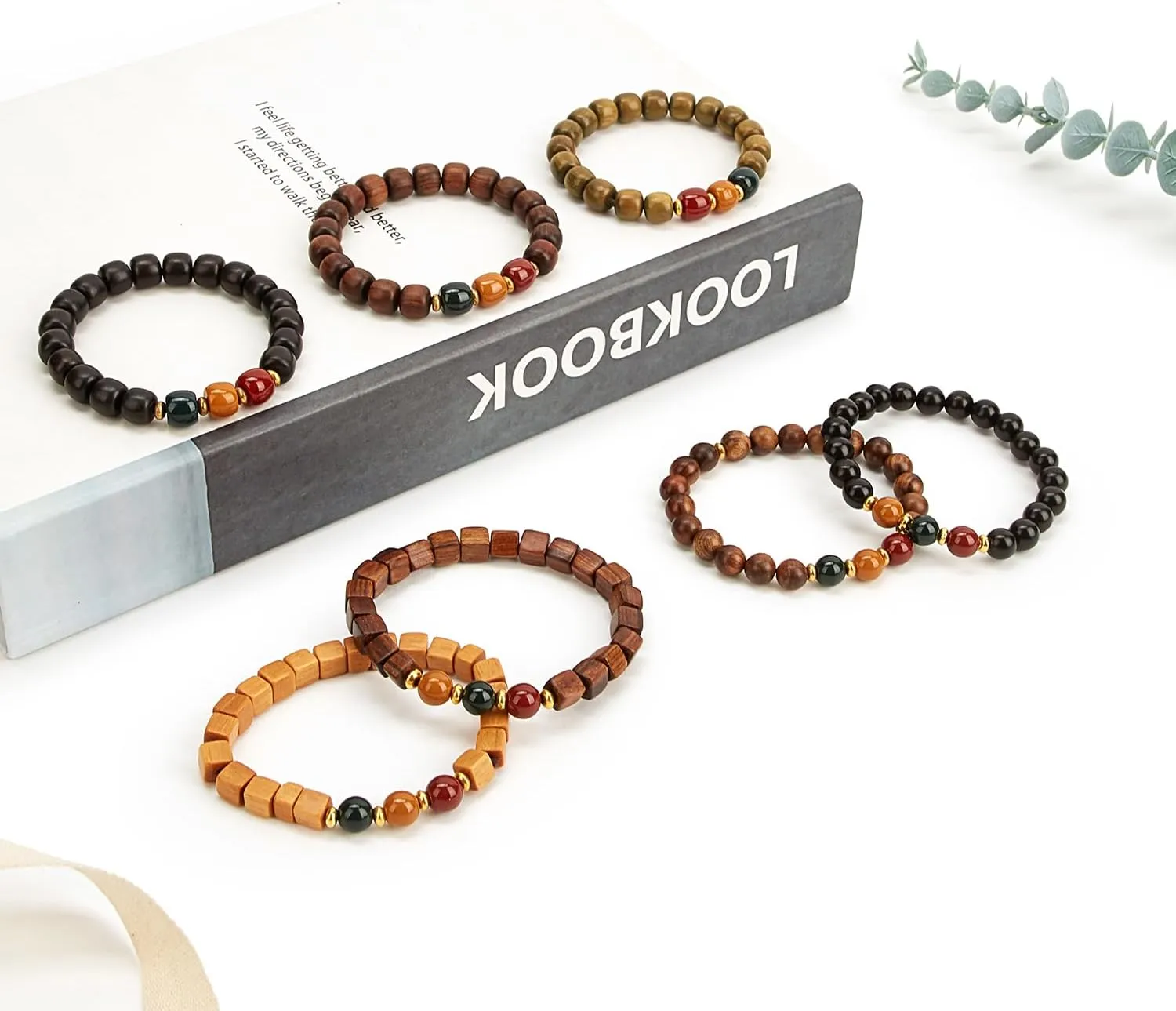 Traffic Light Gemstones Paired with Rosewood Beads Bracelet - Red, Yellow, Green Gemstones for Prosperity, Attract Abundance, Good Luck Feng Shui, Spiritual Mood Energy Protection