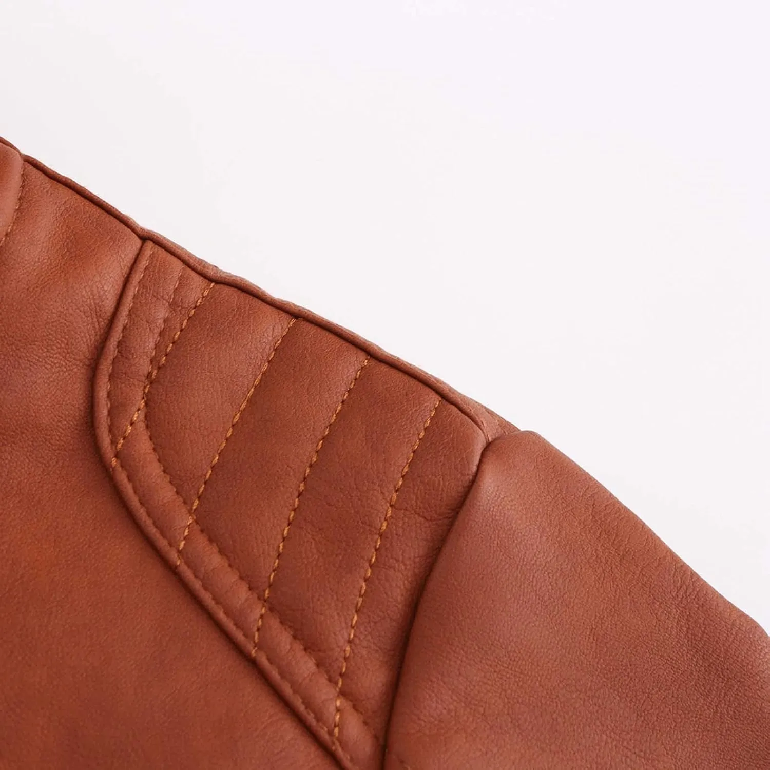 tuduoms Women's Vintage Western Leather Jacket Faux Leather Belted Motorcycle Jacket Slim Fit Stand Collar Short Biker Coat