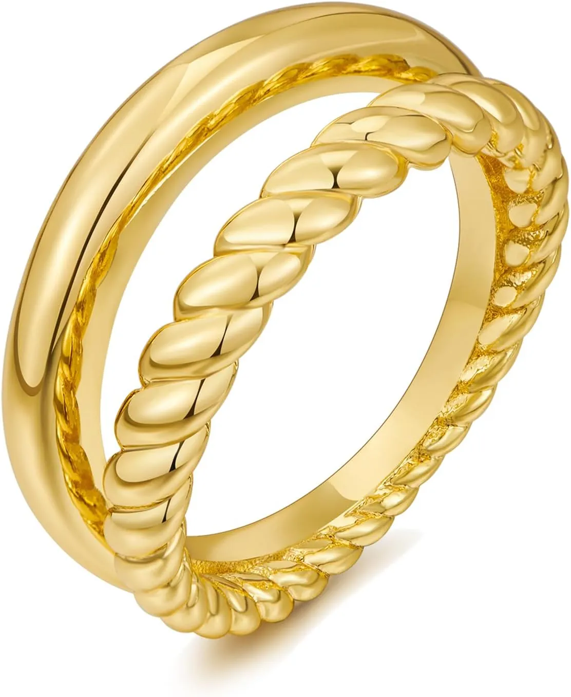 Twisted Chunky Gold Rings for Women Double Layer Hollow Statement Band Rings Dainty High Polish Stackable Ring Size 7/8/9