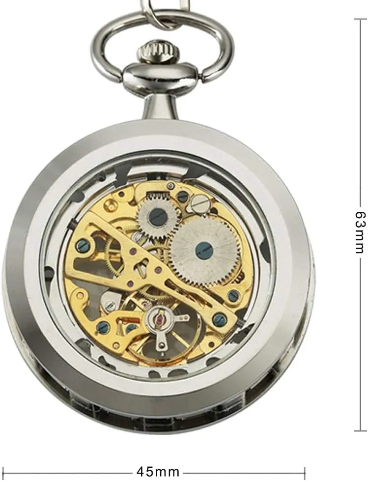 VIGOROSO Mens Classic Steampunk Pocket Watch with Chain Skeleton Hand Wind Mechanical Pocket Watches for Men & Women