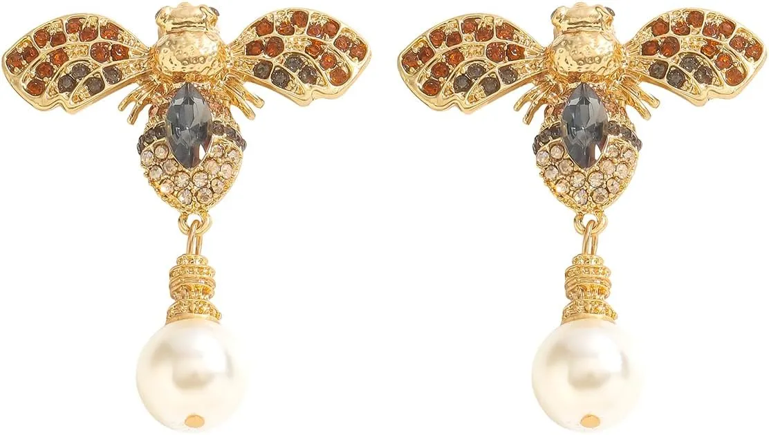 Vintage Bee Pearl Drop Earrings for Women, Fashion Bee Dangle Earrings, Hypoallergenic Trendy Jewelry Gifts