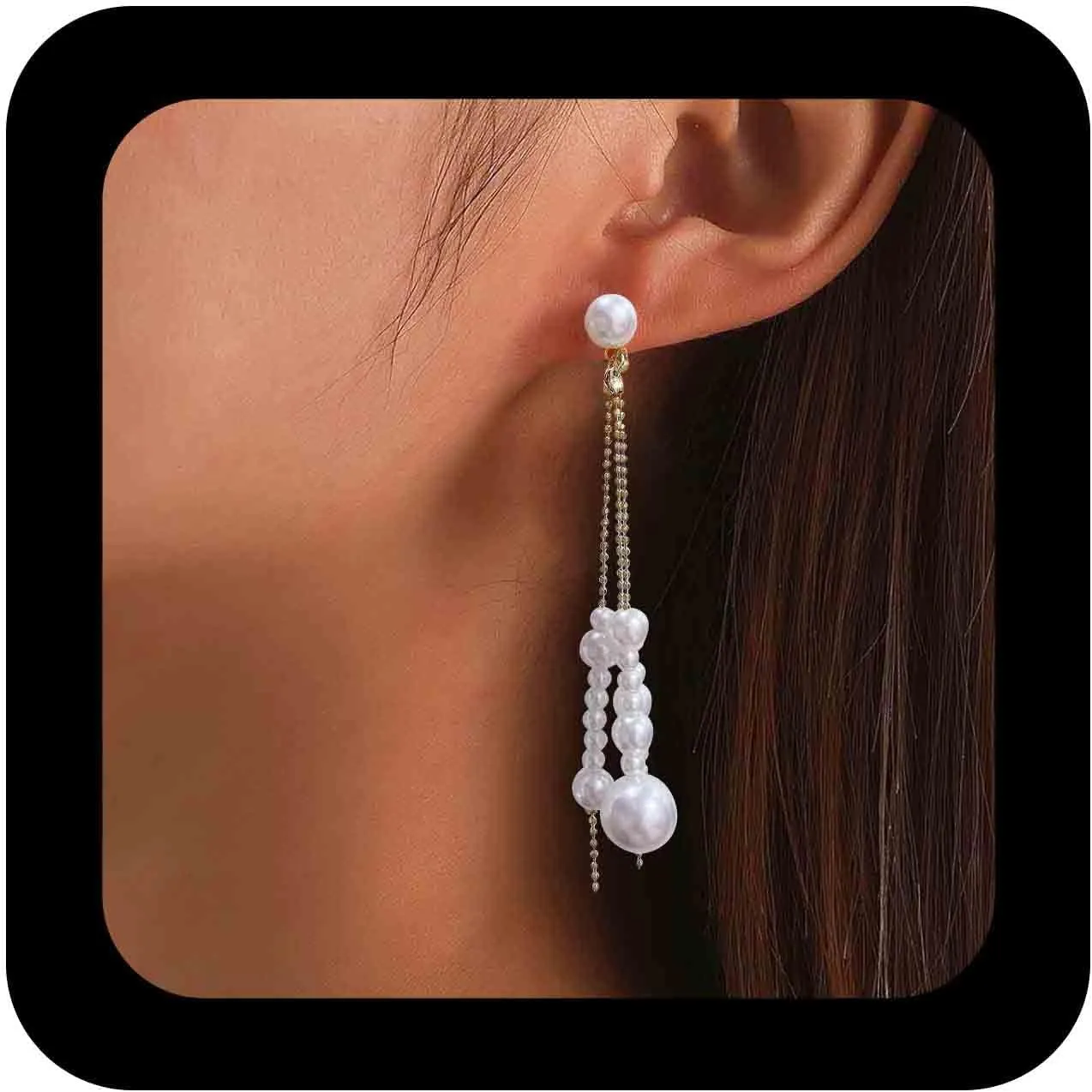 Vintage Pearl Drop Dangle Earrings Gold Pearl Tassel Earrings Long Pearl Chain Earrings Wedding Pearl Earrings Pearl Tassel Statement Earrings Jewelry for Women