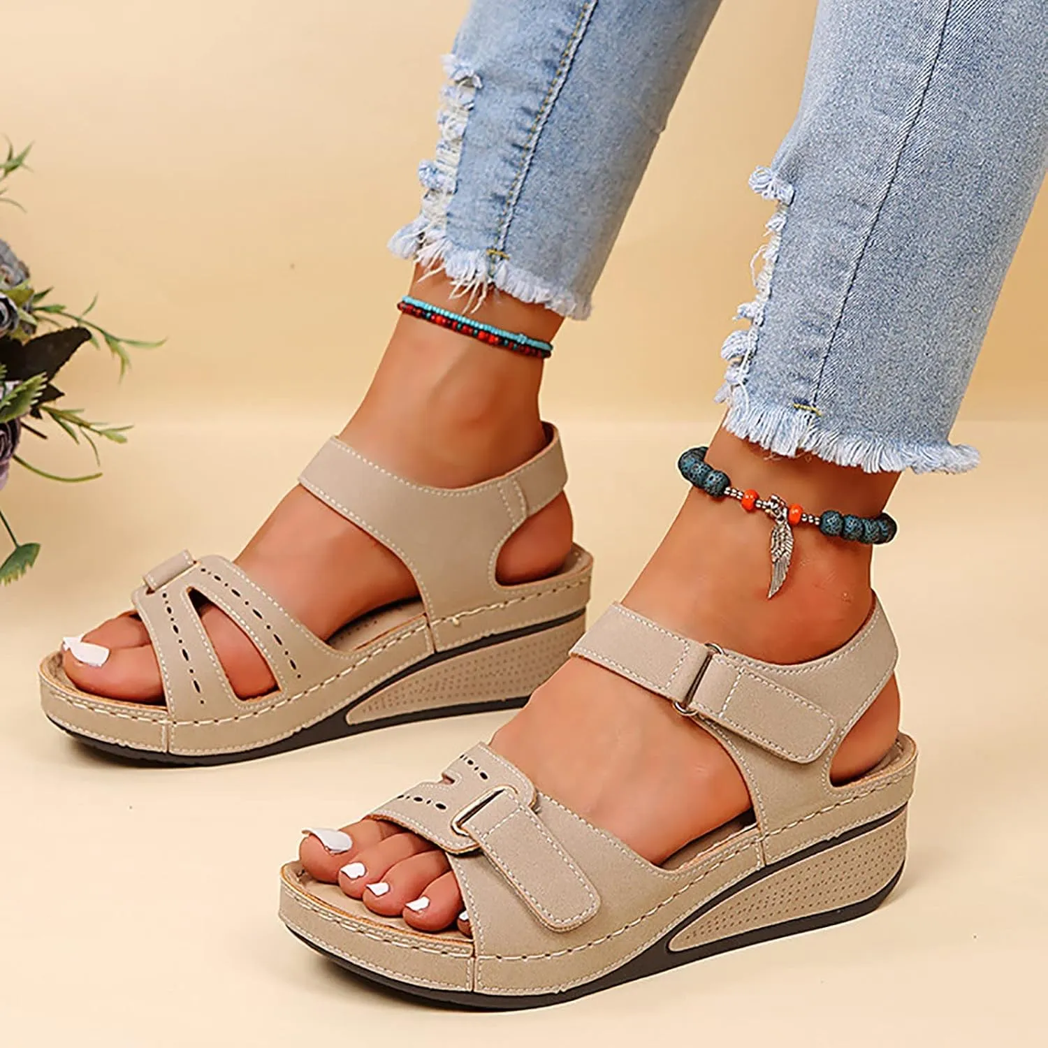 Wedge Sandals for Women Open Toe Platform Comfortable Wedges Sandal Ankle Strap Orthopedic Summer Walking Shoes