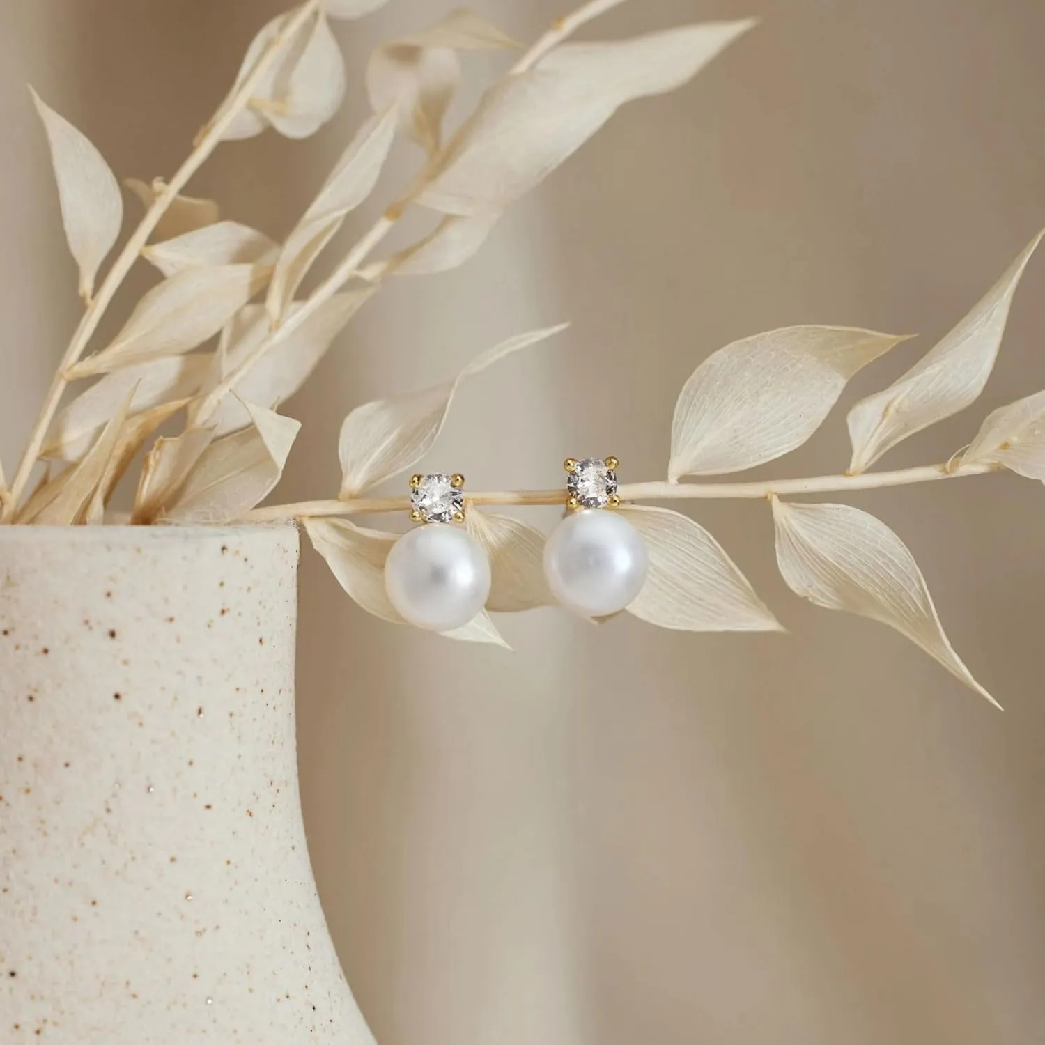 WFYOU Pearl Earrings for Women 925 Sterling Silver Earring 14K Gold Plated Pearls Stud Earrings for Women Trendy White 5 6 7 8 9 10MM Pearl CZ Diamond Hypoallergenic Earring Jewelry Gift